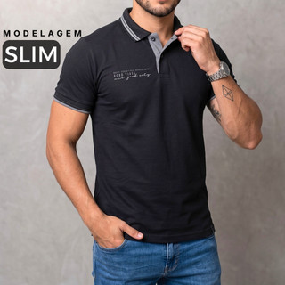 Camiseta Gola Polo Masculina Estampa Minimalista Botões Camisa Esporte Fino Casual Básica Elegante