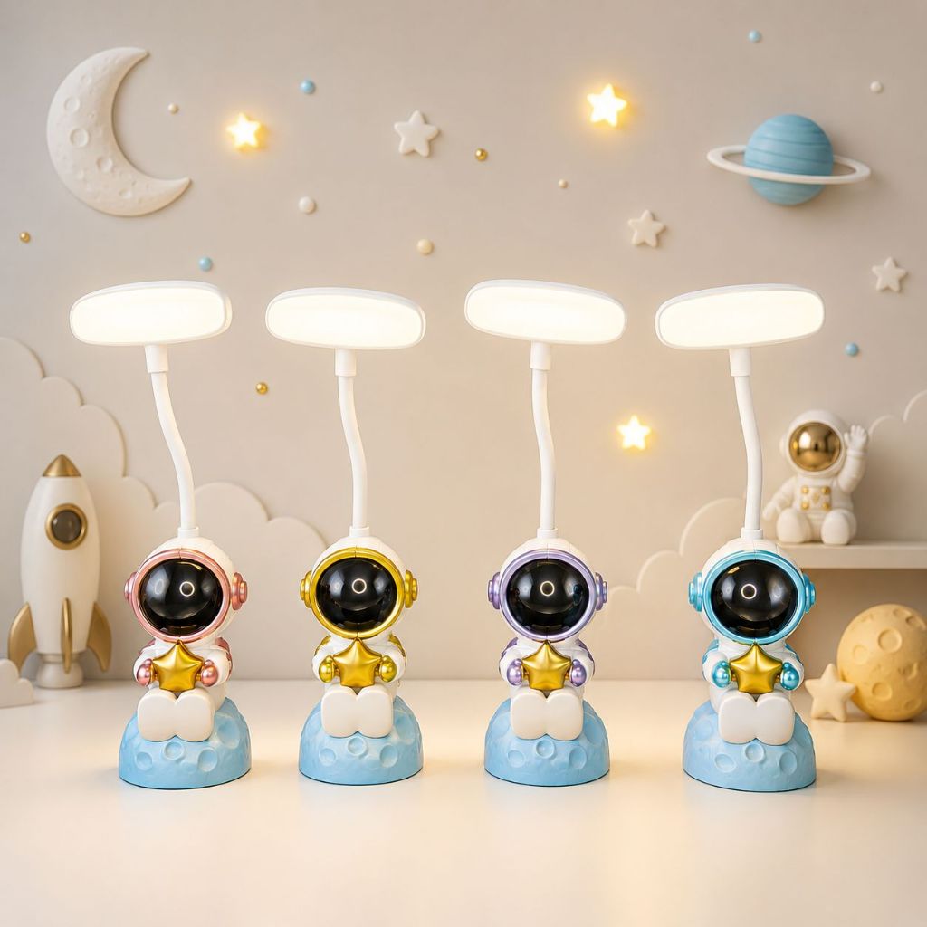 Luminária LED Astronauta USB Recarregável para Mesa Luz Ajustável Haste Flexível Decoração