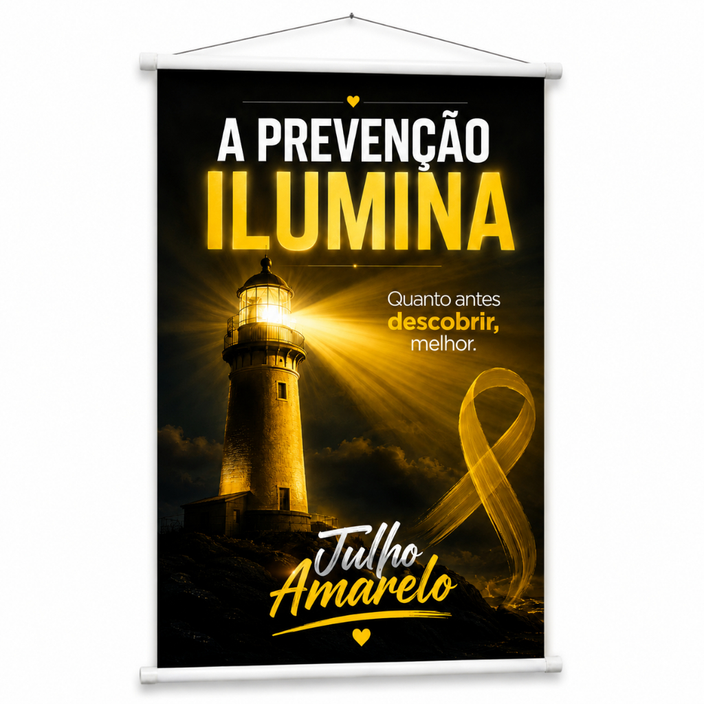 Banner Julho Amarelo Hepatites Virais Conscientização produzido em lona Cartaz para Consultório Hospital Clinica Pub1059