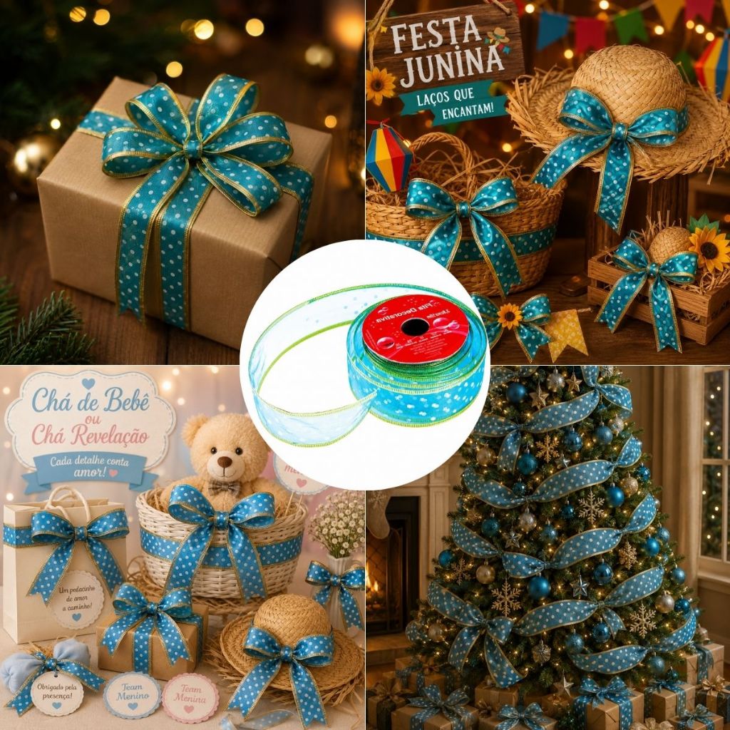 Fita Decorativa 10 Metros Decoração Natal Chá de Bebe Festa Junina Fita para Laços Presente