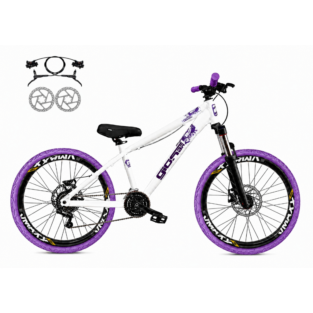 Bicicleta Aro 26 GIOS 4Trix Freio a Disco Hidráulico 21v Freeride Downhill  Rodas Vmaxx Garfo Suspensão Pneu Flame