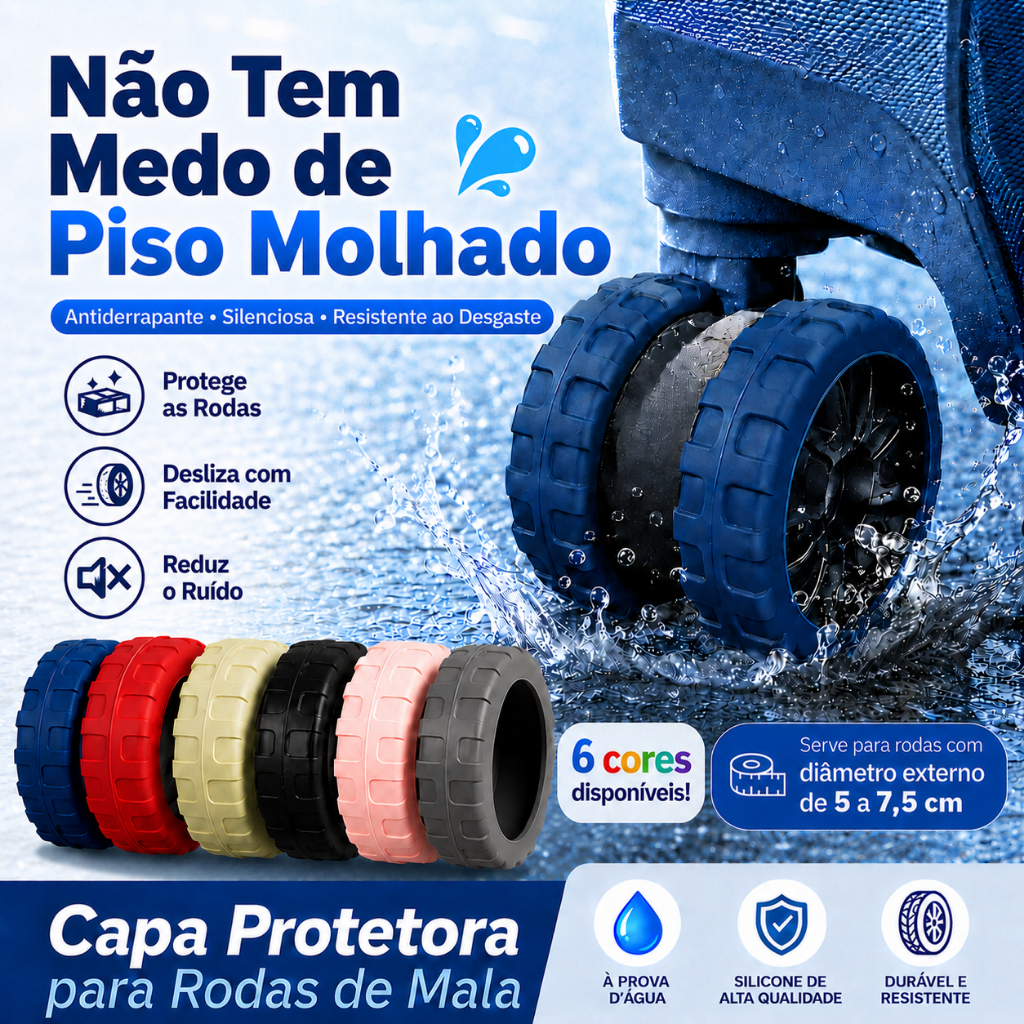 Protetor de Rodas de Mala em Silicone - Kit 8, Ideal para Viagem Silenciosa