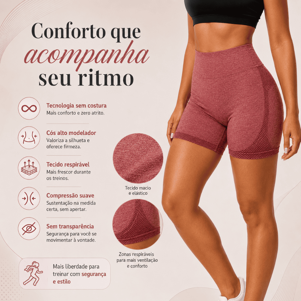 Short Legging Levanta Bumbum Feminino Fitness Respirável Cós Alto Suplex Academia Push Up
