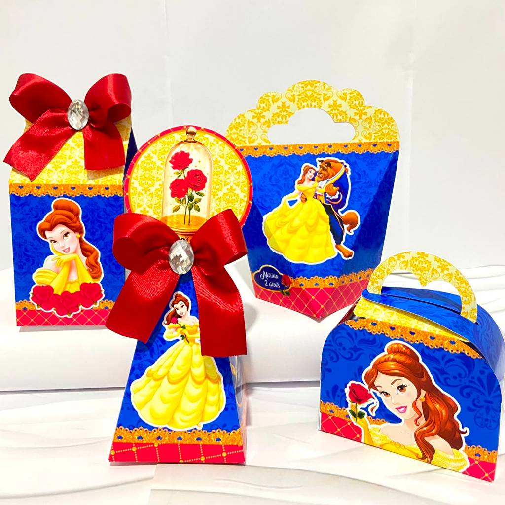 Kit Caixas Personalizadas A BELA E A FERA Lembrancinhas Festa Infantil Aniversário Desmontadas