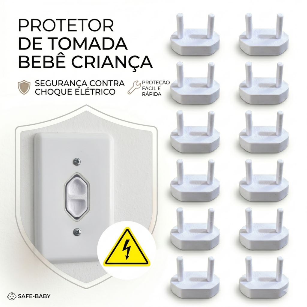 Kit 6/12/24/36 Protetor Tomada Criança e Bebê Segurança Contra Choque Elétrico Protecao Infantil Pino