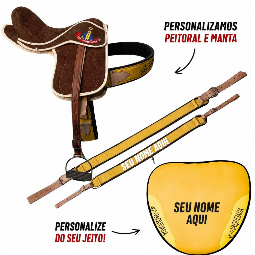 Sela Selim Barata Cavalgada Vaquejada Cavalo Selote Personalizada Marrom