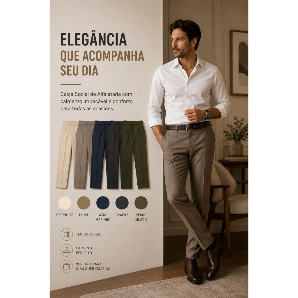 Kit De 3 Calça Social Espote Fino Masculina Oxford Trabalho Igreja Congresso Evento Cor Sortida