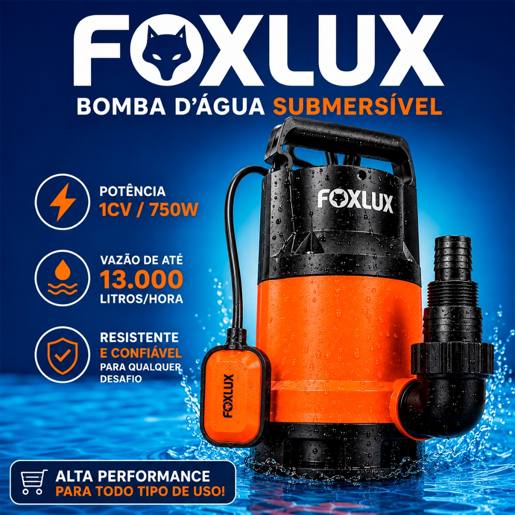 Bomba Submersivel Agua Suja Sapo 220v Bomba Submersivel 1CV Bomba Tipo Sapo Fox
