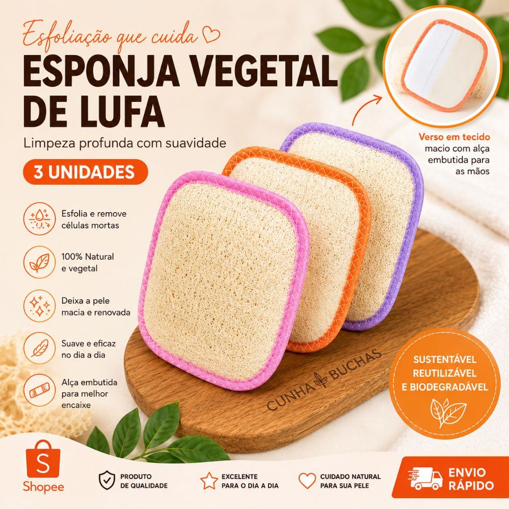 Kit 3 Bucha de Banho Vegetal Meia Luva Esfoliante Bucha Natural Orgânica Esfoliação Limpeza Diária