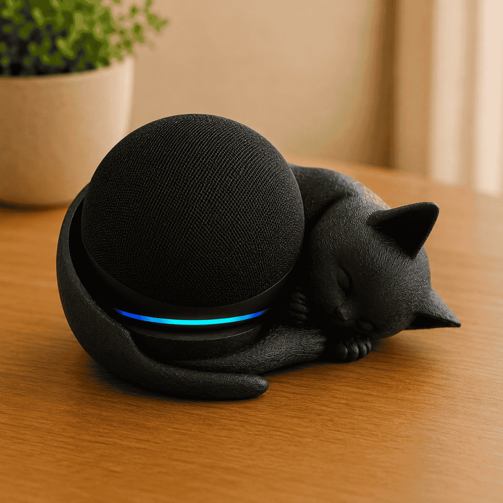 Alexa Echo Dot 5ª Geração + Suporte Decorativo de Gato Preto | Wi-Fi, Bluetooth e Assistente Virtual