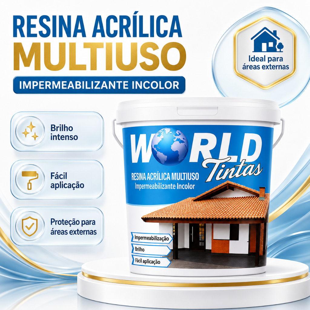 Resina Acrílica Incolor World Impermeabilizante e Base Água para Piso Parede Laje Telhado