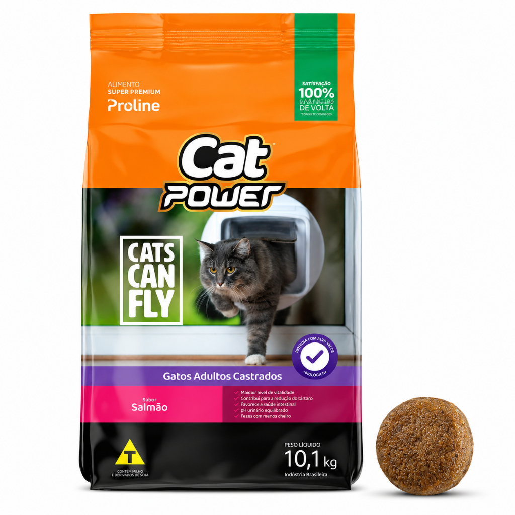 Ração Cat Power Gatos Adultos Castrados Salmão Super Premium 10,1kg