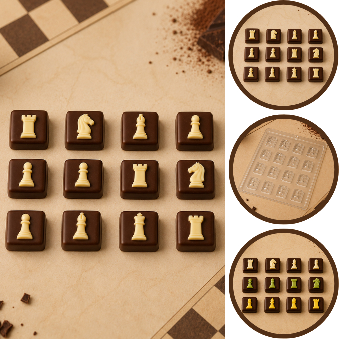 Forma Simples Jogo de Xadrez 1366 em Acetato BWB Para Bombom e Doces de Chocolate e Confeitaria Doceira Saldão. (CHOCO)