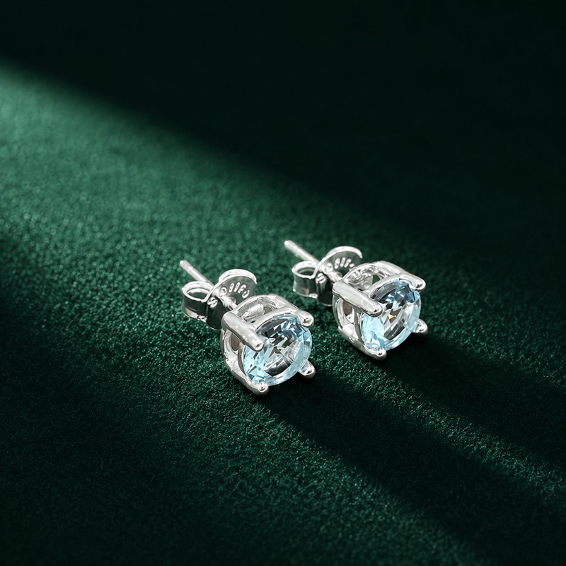 Brinco Prata 925 Zircônia Azul Bebê 6mm Delicado e Elegante