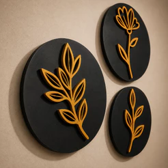 Trio Quadros Redondos Decorativos Moderno Decoração Mdf Flor Folhagem
