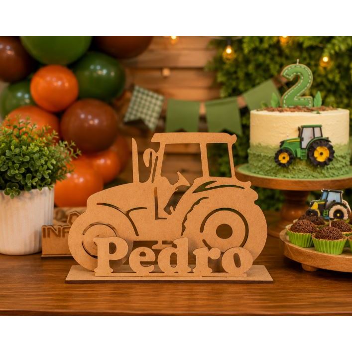 Kit 20 Enfeites de Mesa Trator Personalizado em MDF Laminado – Tema Fazendinha