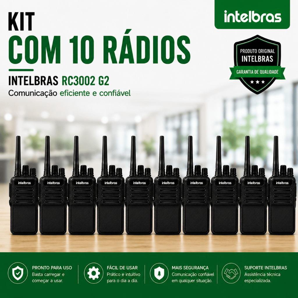 Kit 10 Unidades Rádio Comunicador Intelbras RC 3002 G2 Preto UHF Comunicação