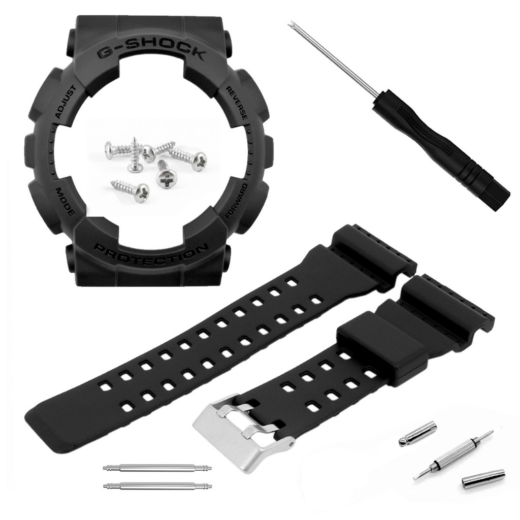 Combo Full Pulseira + Bezel + Itens Para Casio G-shock Preto Ga-100 Ga-120 Ga-140 Borracha Resinada