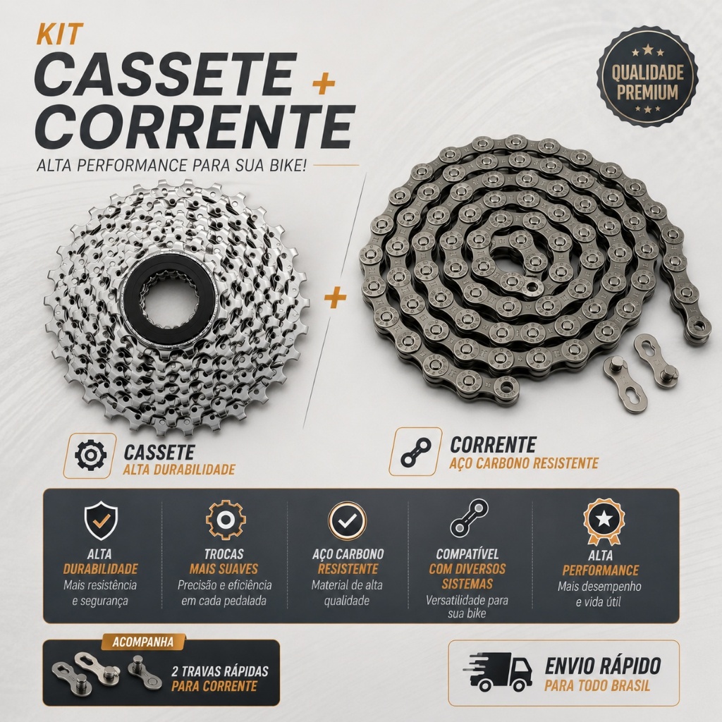 Catraca Cassete K7 11/36 9v Sram Bike Com Corrente 9v Missing Link Bike Bicicleta 116 Elos