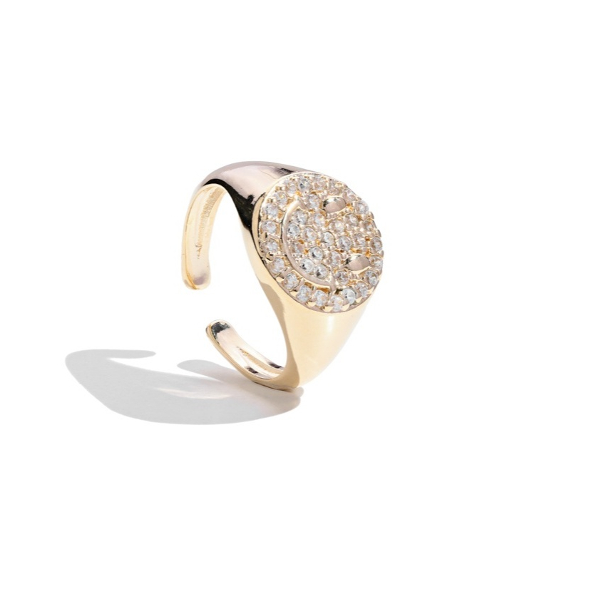 Anel Ajustável Sorriso Smile Banhado a Ouro 18k Cravejado Zirconias