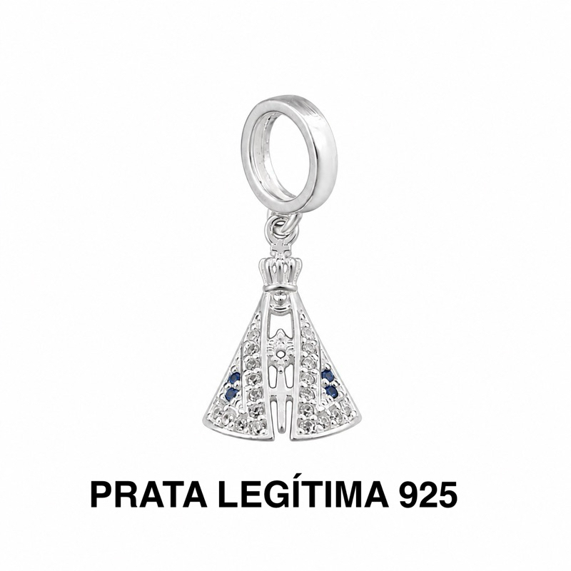 Berloque de Prata 925 - Nossa Senhora cravejado zircônia chamrs religioso