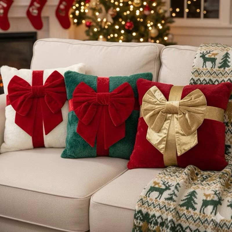 Capa de Almofada de Natal Premium Tecido Aveludado Decoração de Sala Sofá e Poltrona