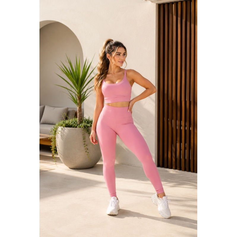 Conjunto Top com Bojo Calça Cintura Alta Virginia zero Transparência  Legging