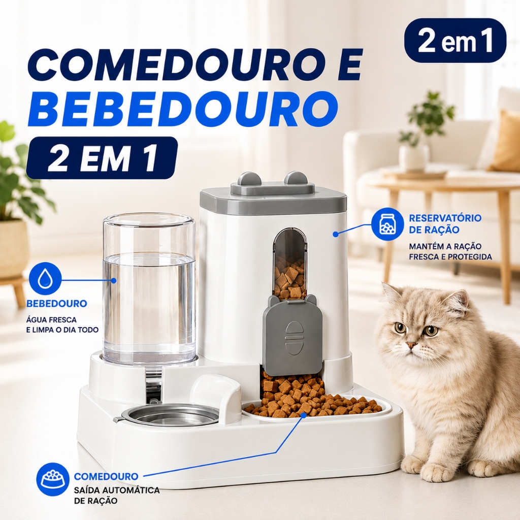 Comedouro E Bebedouro Automático 2 Em 1 Para Cães E Gatos Com Reservatório