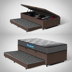 Box Baú + Colchão D60 Double Face Guarda Costas Comfort Force Probel + Auxiliar Solteiro 88cm