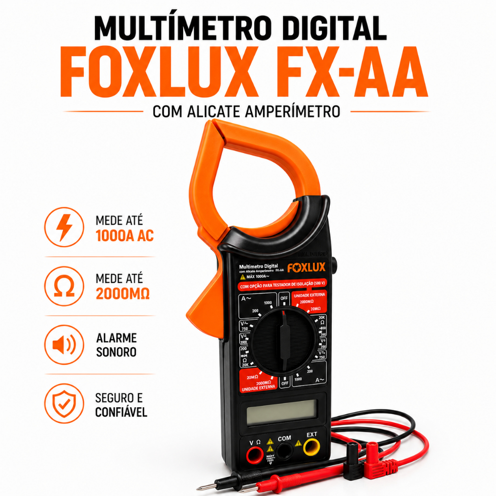 Alicate Ampímetro Digital 1000a Multímetro Portátil Ampímetro Multímetro Teste de Tensão Foxlux