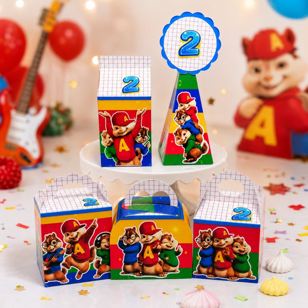 PEGUE E MONTE Kit Festa Alvin e os Esquilos | Caixinhas Personalizadas Lembrancinhas Alvin Chipmunks