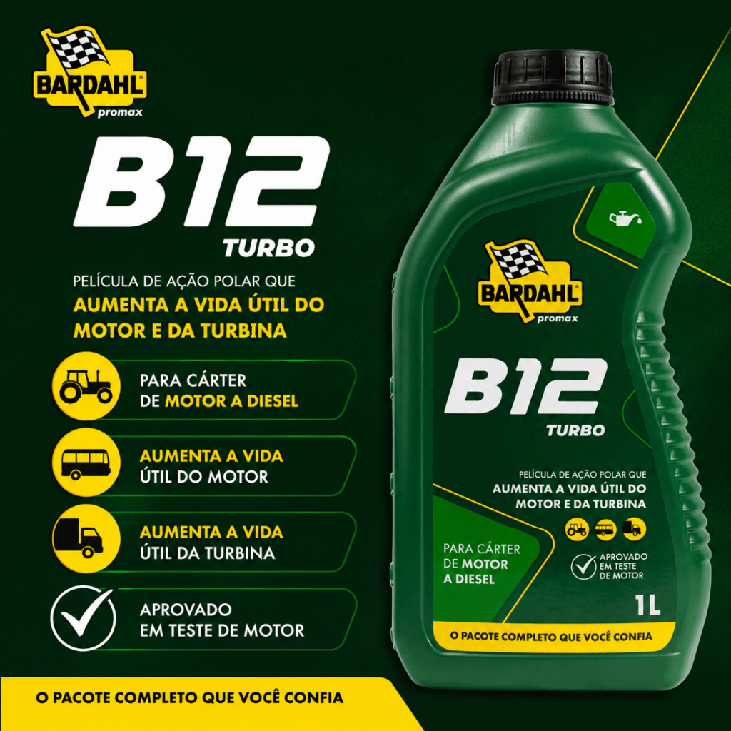 Aditivo Motor B12 Turbo Diesel Bardahl B12 Verde Combustível 1 Litro Aumenta Vida Util Motor