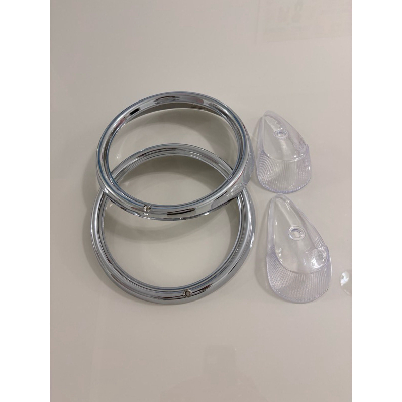 Kit Par Aro Do Farol Fusca cromados + Par Lente Do Pisca Dianteiro cristal Fusca 1300L, 1500 e 1600 Anos 1976 Até 1996