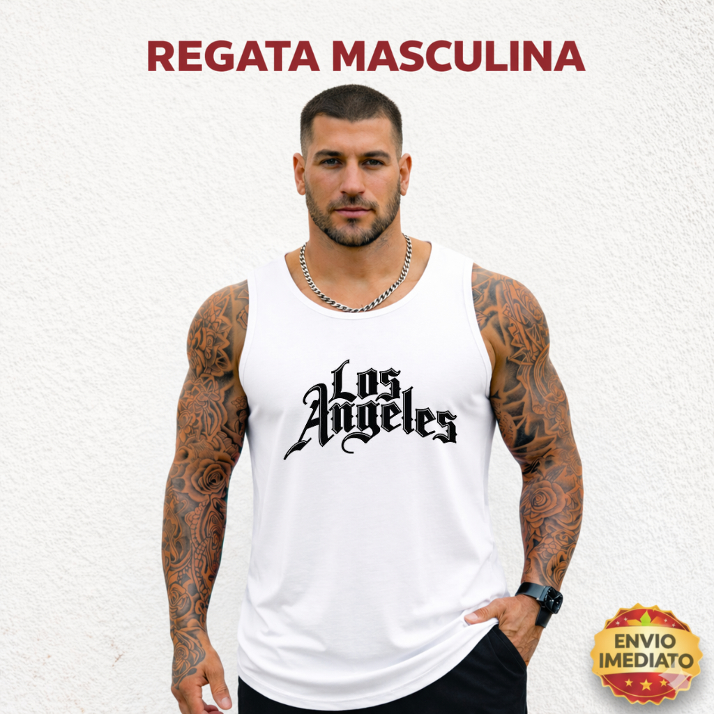 Camiseta Regata Masculina Los Angeles Streetwear Estampada Moda Urbana Tendência Pronta Entrega