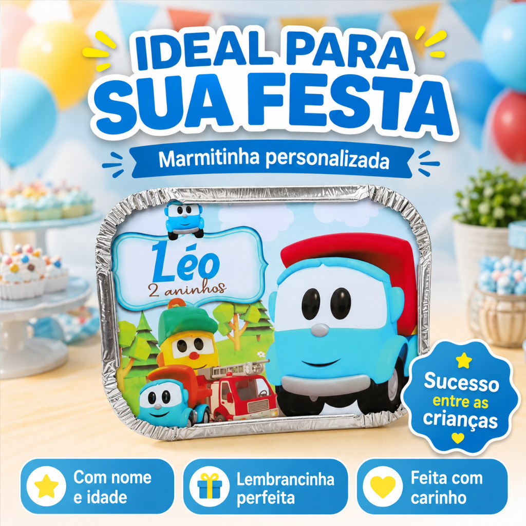 Marmitas Personalizadas Léo o Caminhão - lembrancinha- caixinhas personalizadas - festa infantil - Kit festa