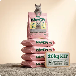 Kit 20 Kg Areia Higiênica Sanitária para Gatos MiauCat (5x4kg) Biodegradável Controle de Odores