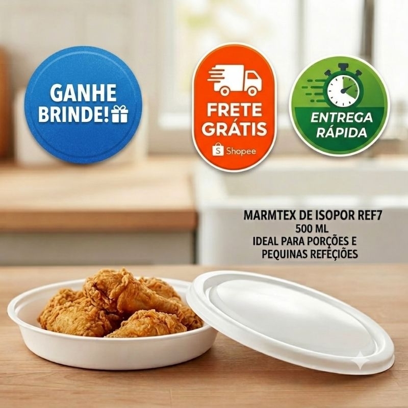 Marmitex De Isopor N7 500ml Com Tampa, 50 UN Redonda Prato Térmico Descartável Para Delivery Restaurante