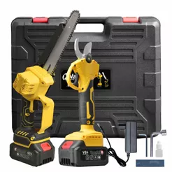 Kit Motosserra Elétrica E Tesoura De Poda Bivolt 2 Baterias Autonomia Ideal Para Podagalhos E Corte