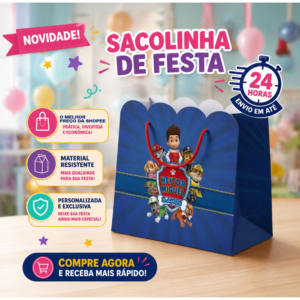 Kit Sacolinhas Personalizadas M Aniversário • Lembrancinha • Todos os Temas • Envio Rápido 24h🎉