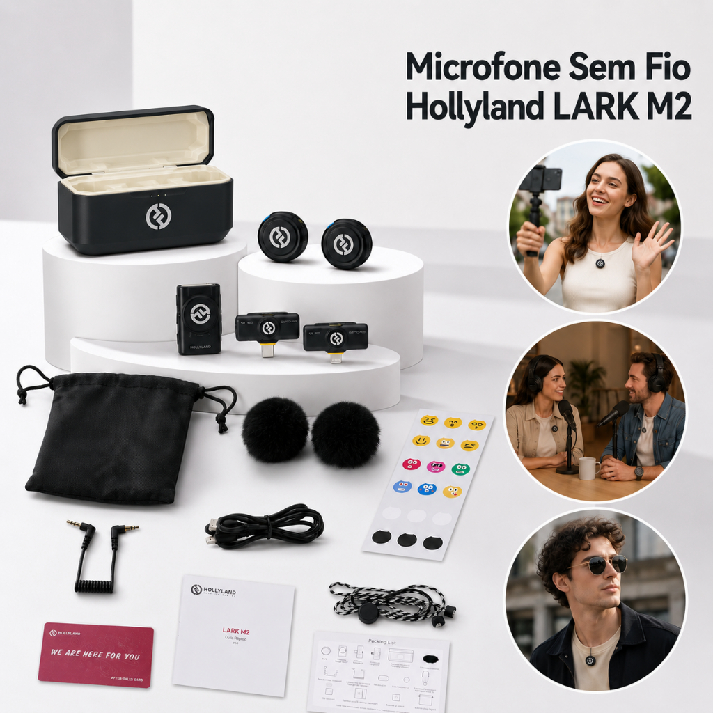 Microfone Lapela Bluetooth sem fio Hollyland Lark M2 Versão Lighting USB-C Câmera Combo Duo Original