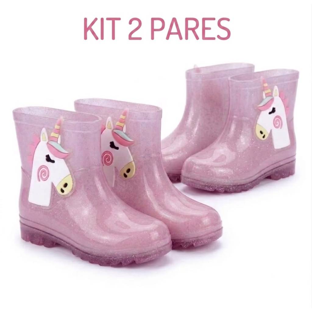 Kit 2 Galocha Infantil Menina Rosa Bota Infantil Menina Chuva Botinha Infantil Rosa Chuva Galocha Menina