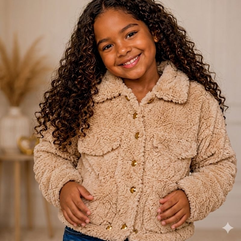 Casaco Teddy Infantil Lã Carnerinho Feminina Elegante Blusa De Frio Menina