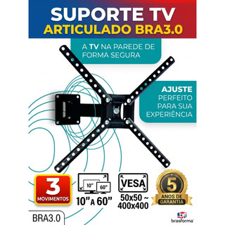 Suporte Articulado TV Monitor 10 24 32 40 43 50 55 60 Polegadas Brasforma 5 Anos Garantia Vesa 400