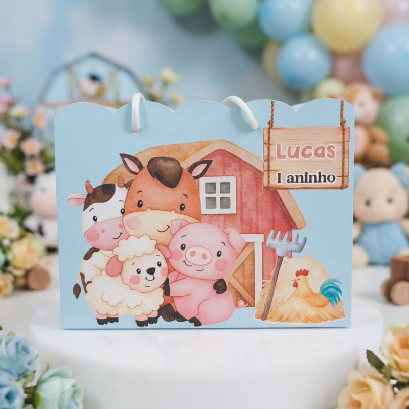 Sacolinha Personalizada Fazendinha azul | Lembrancinha  fazendinha menino- festa  Infantil Aniversário | Pegue e Monte