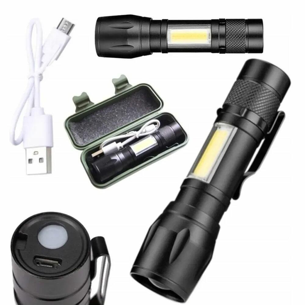 Lanterna Mini Tática LED Zoom Recarregável USB para Aventuras
