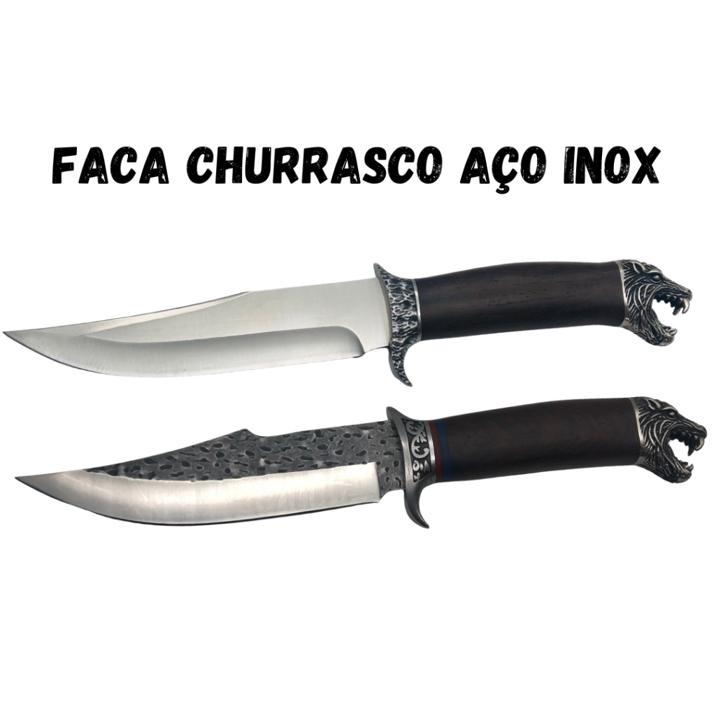 Faca Churrasco Caça e Pesca Cabo Artesanal em Madeira, Aço Inox - 1769