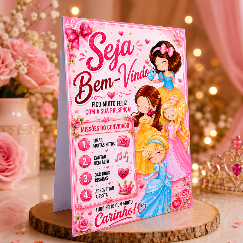 Princesas Disney cute Plaquinha de Mesa | Centro de Mesa | Plaquinha de Agradecimento | Lembrancinha Personalizados