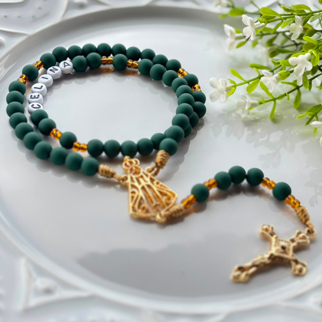 Terço Personalizado -> Terço Com Nome -> Presente Católico -> Terço Verde Militar