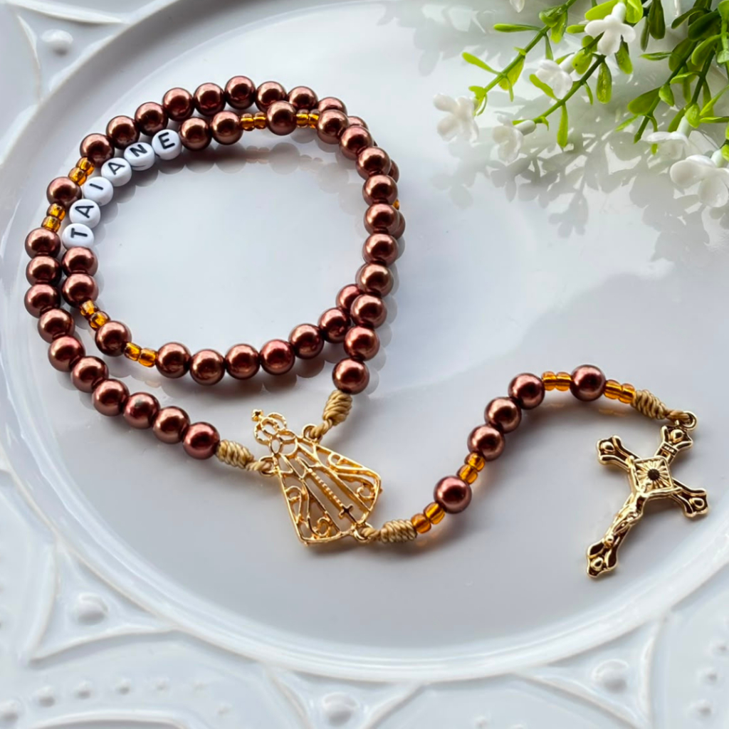 Terço Personalizado -> Terço Com Nome -> Presente Católico -> Terço Marrom