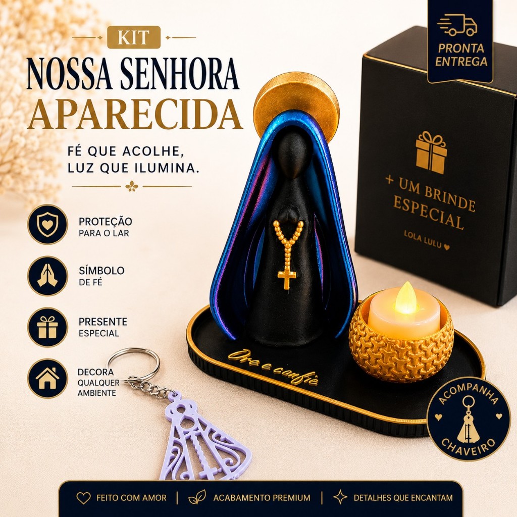 Kit Imagem Nossa Senhora Aparecida | Jesus | Maria | Sagrada Familia | Decoração Religiosa | Presente Católico de Fé